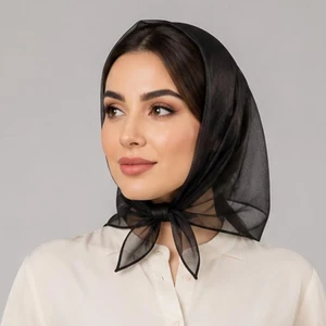 روسری تور زنانه مدل مینی اسکارف توری حریر ساده قواره ۷۰ با طول و عرض 70*70 سانتی متر