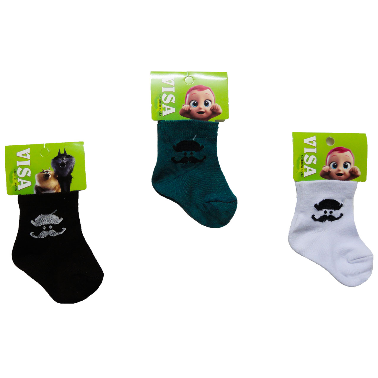جوراب نوزادی ویزا طرح moustache set1 مجموعه 3 عددی