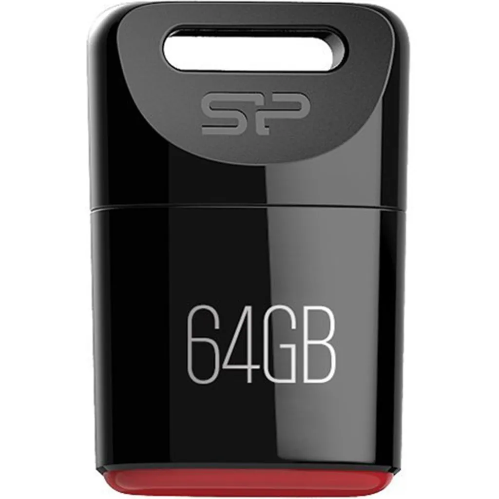 فلش مموری سیلیکون پاور مدل Touch T06 ظرفیت 64 گیگابایت، مقاوم در برابر نفوذ مایعات، ضربه و غبار، دارای درپوش محافظ و ضد اثر انگشت