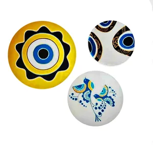 بشقاب دیوارکوب سفالی طرح چشم نظر مجموعه 3 عددی