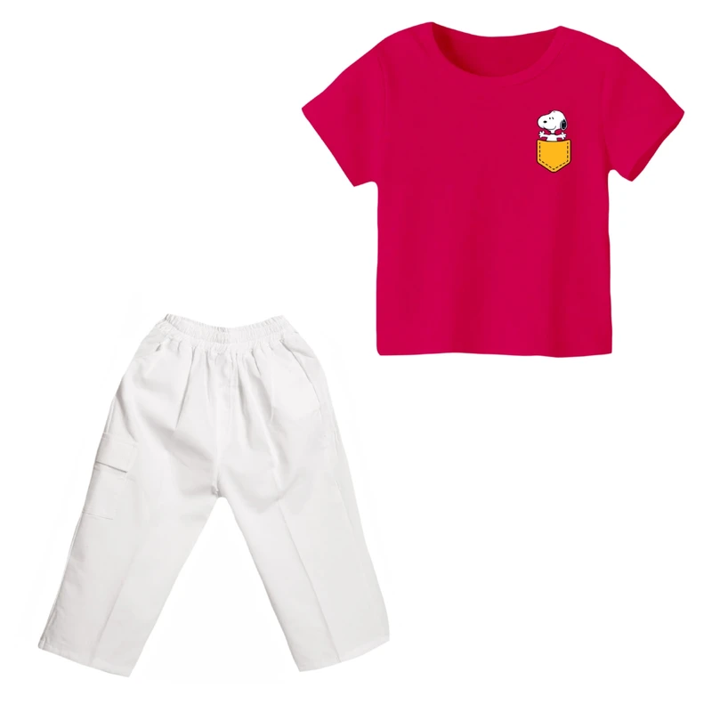 ست تی شرت و شلوارک دخترانه مدل اسنوپی کد 1