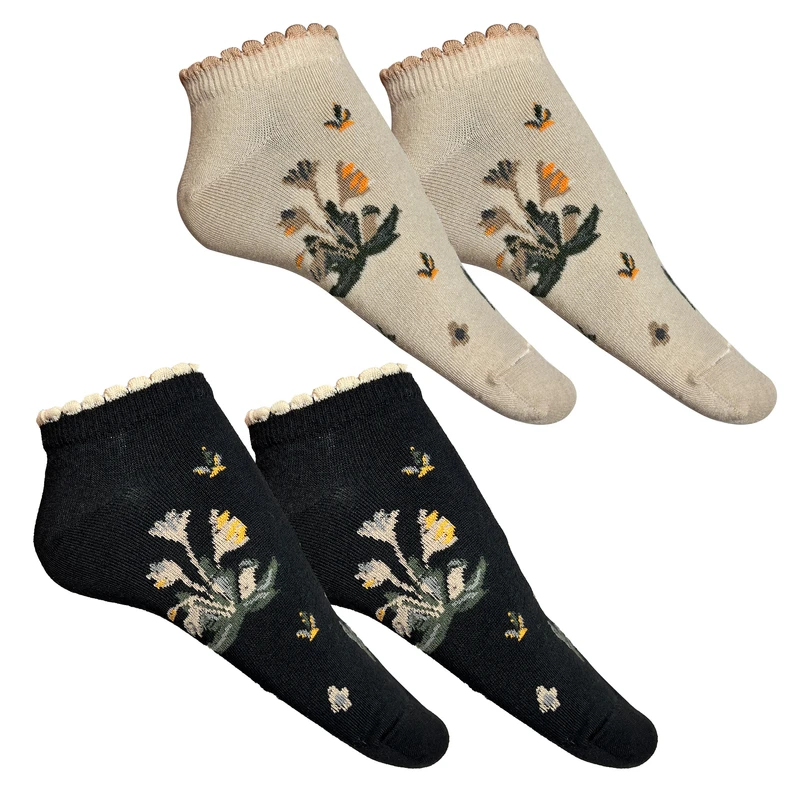 جوراب زنانه تن پوش هنگامه مدل گلدار کش کنگره ای بسته 2 عددی