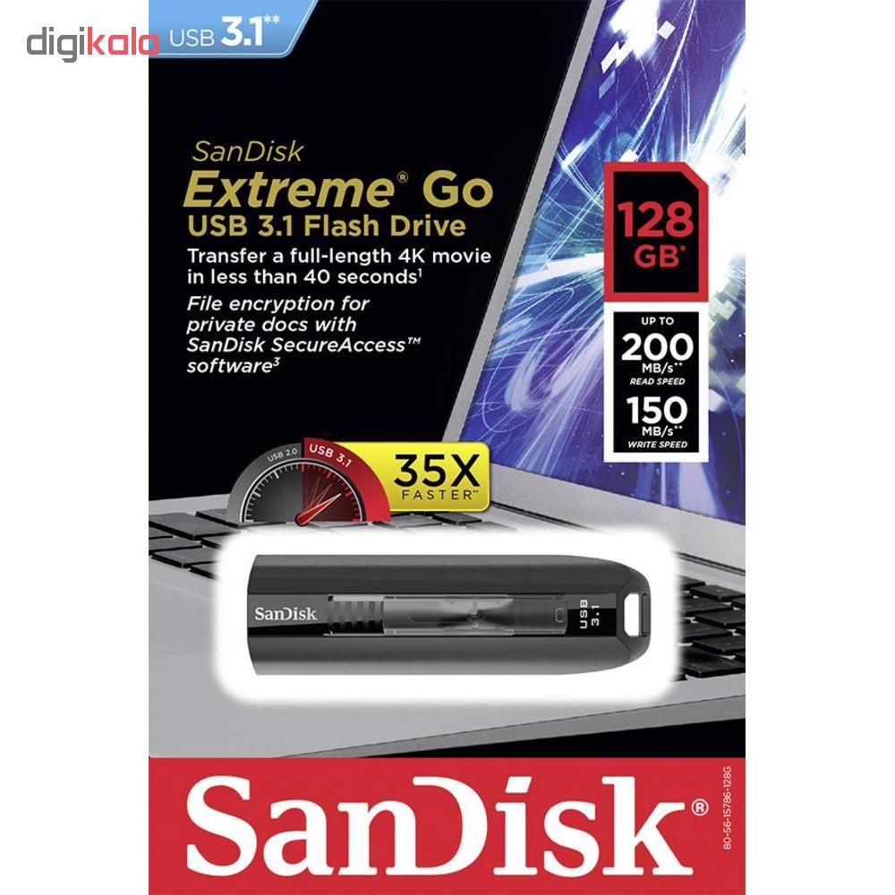  فلش مموری USB3.1 سن دیسک مدل EXTREME GO CZ800 ظرفیت ۱۲۸ گیگابایت