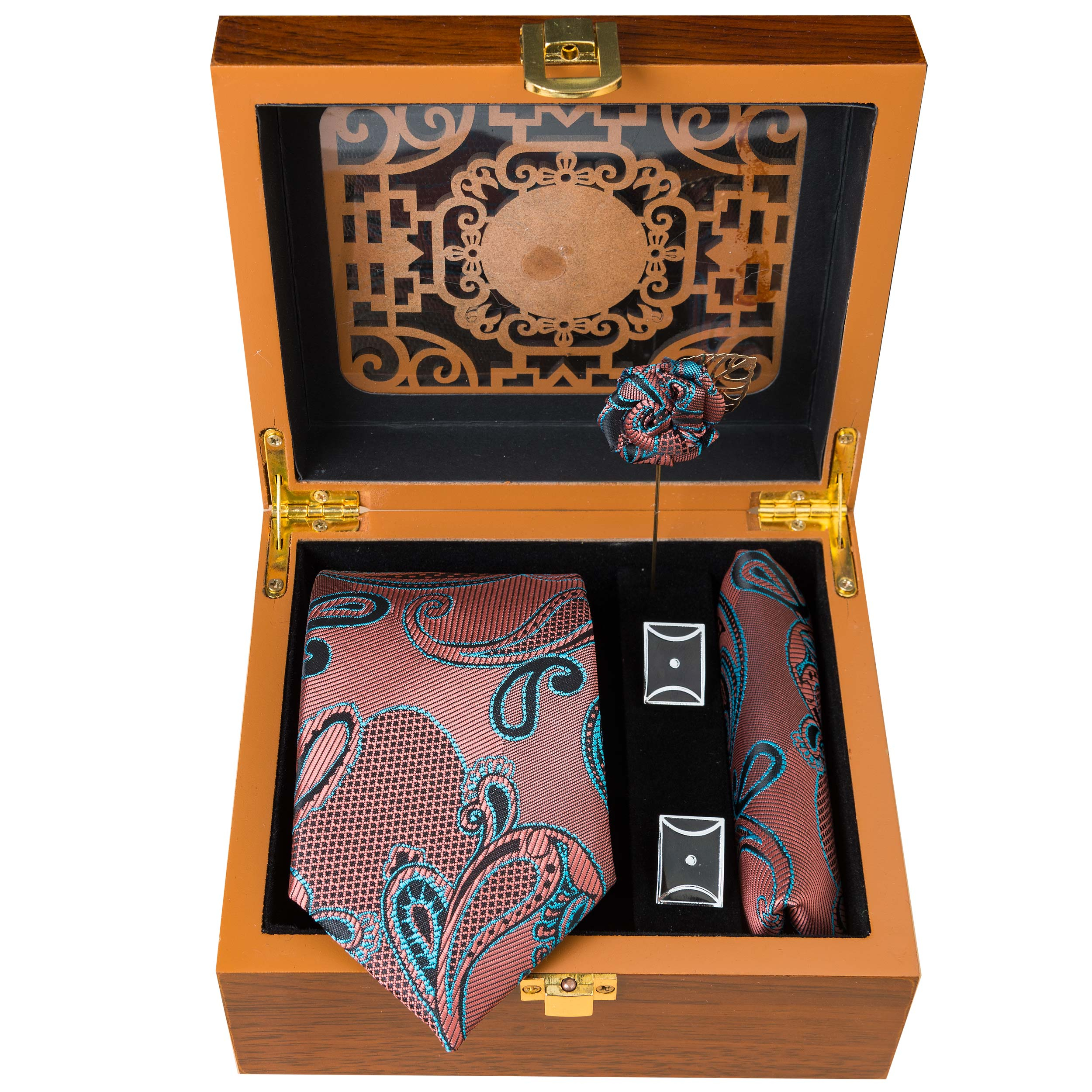 ست کراوات و دستمال جیب مردانه مدل GF-PA348-OR-BOX