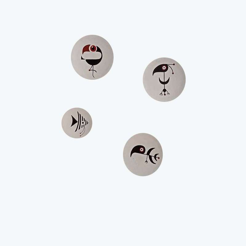 بشقاب دیوارکوب سفالی طرح کلاغ مجموعه 4 عددی