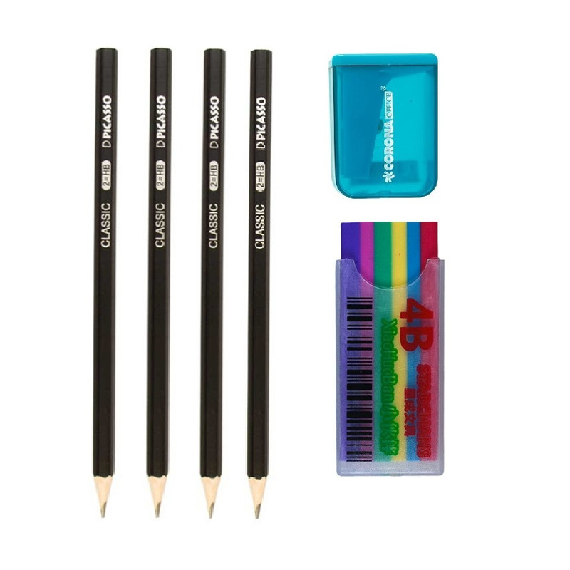 تراش کرونا مدل آذر به همراه مداد مشکی و پاکن مجموعه 6 عددی 