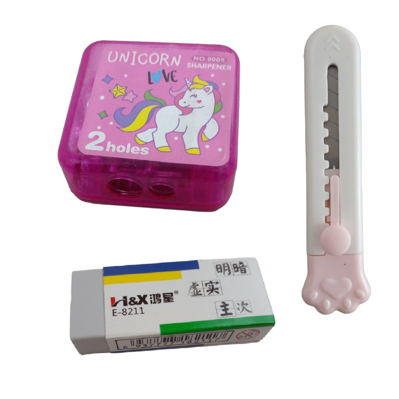 تراش مدل مخزن دار طرح یونیکورن به همراه کاتر و پاک کن