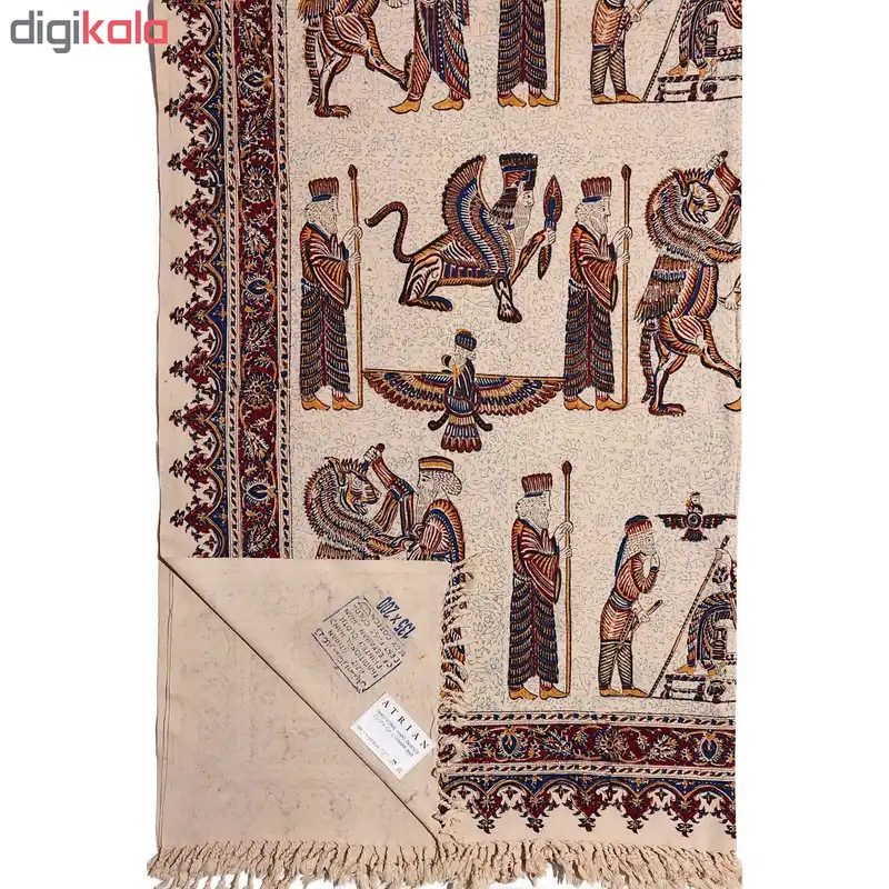 رومیزی قلمکار ممتاز اصفهان اثر عطريان طرح تخت جمشید مدل G128 سایز 135*200 سانتی متر