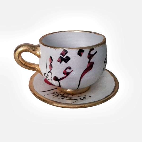 ست فنجان و نعلبکی سفالی  طرح غم عشق