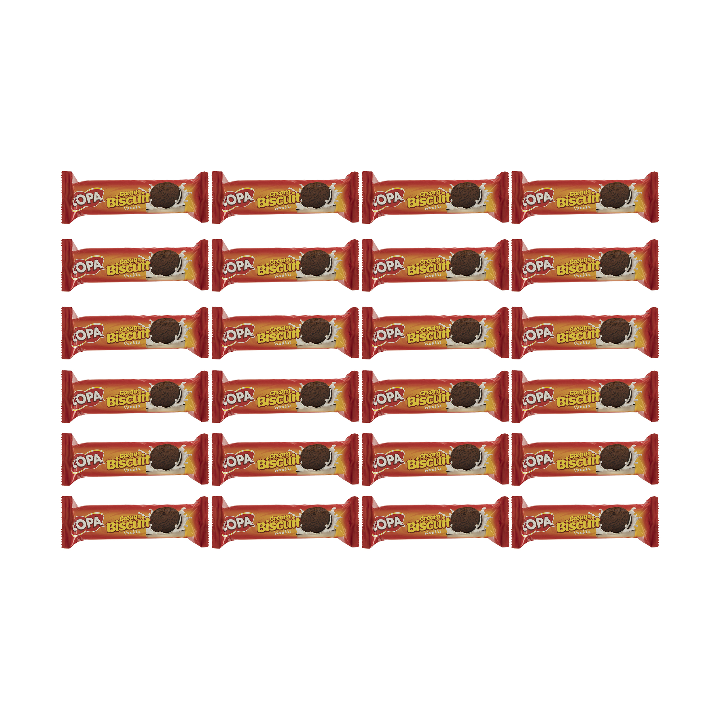 بیسکوییت کاکائویی کرمدار با طعم وانیل کوپا - 90 گرم بسته 24 عددی