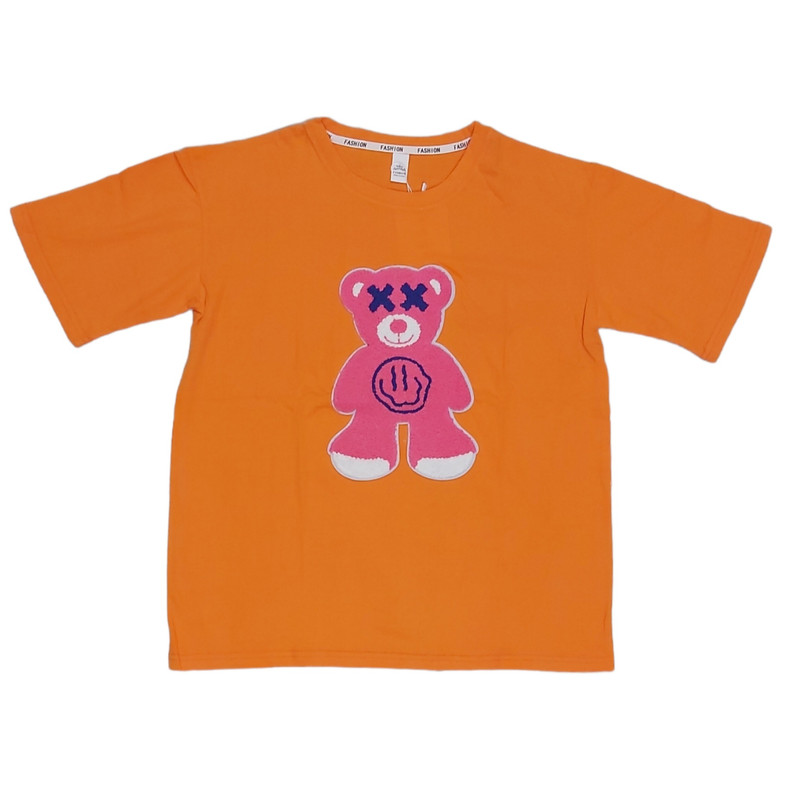 تی شرت لانگ زنانه مدل خرس برجسته 4 رنگ نارنجی 
