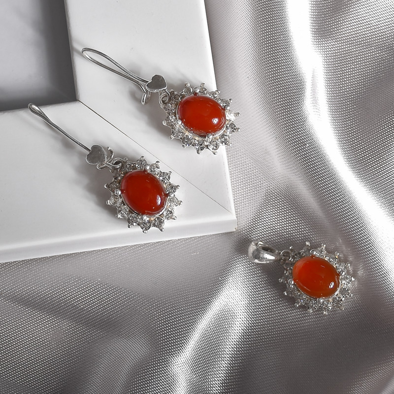 نیم ست نقره زنانه نقره جات لطفی مدل عقیق کد SNSH03