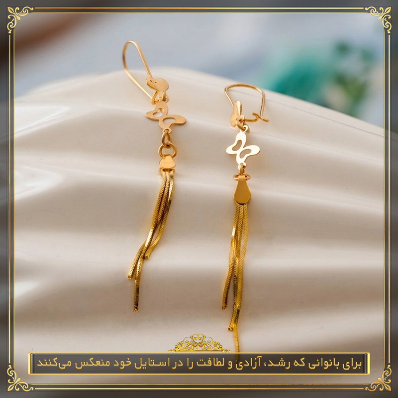 گوشواره آویز طلا 18 عیار زنانه طلای معتمدی مدل نجوای پروانه - 10