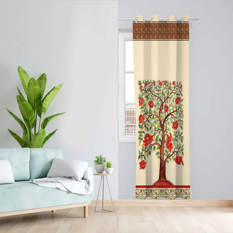 پرده طرح درخت مدل مخمل پانچی کد 5372L z سایز 140x200 سانتی متر