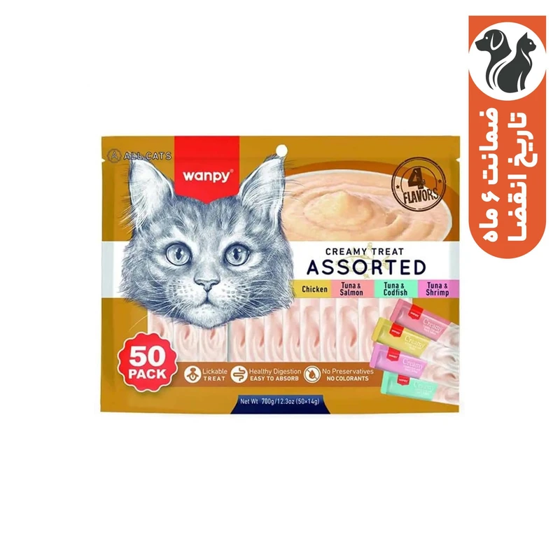 بستنی گربه ونپی مدل CREAMY طعم مرغ،ماهی وزن ۱۴ گرم بسته ۵۰ عددی