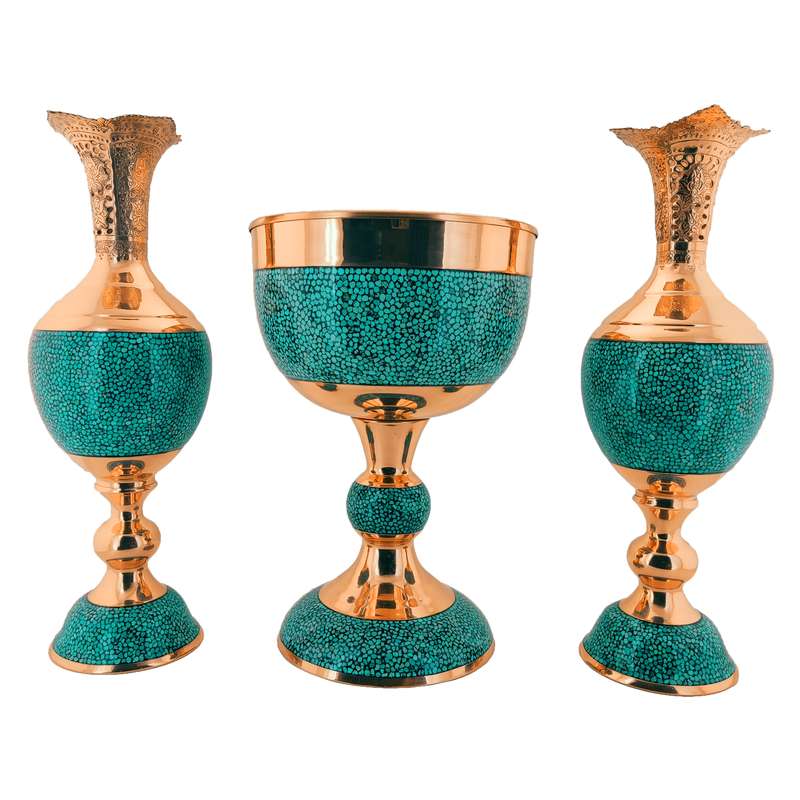 ست سه تکه سنگاب و سنبلدان فیروزه کوبی کد hf144