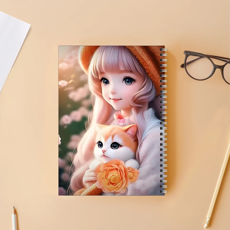 دفتر مشق 80 برگ بامبیلیپ طرح دختر و گربه و گل رز کد 4564614