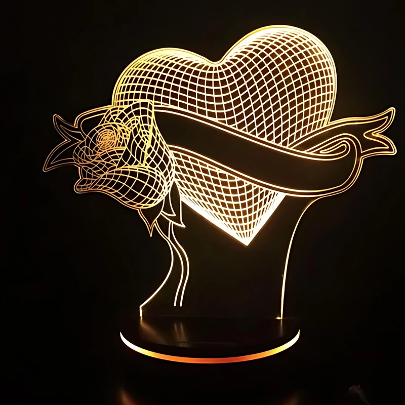 چراغ خواب سه بعدی پارسافن لیزر طرح عاشقانه قلب و گل 16 رنگ ریموت دار