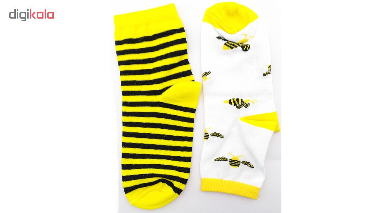 جوراب پنبه ای نیم ساق زنانه رنگ زرد طرح زنبور عسل مدل نانو کد 17 -  - 5