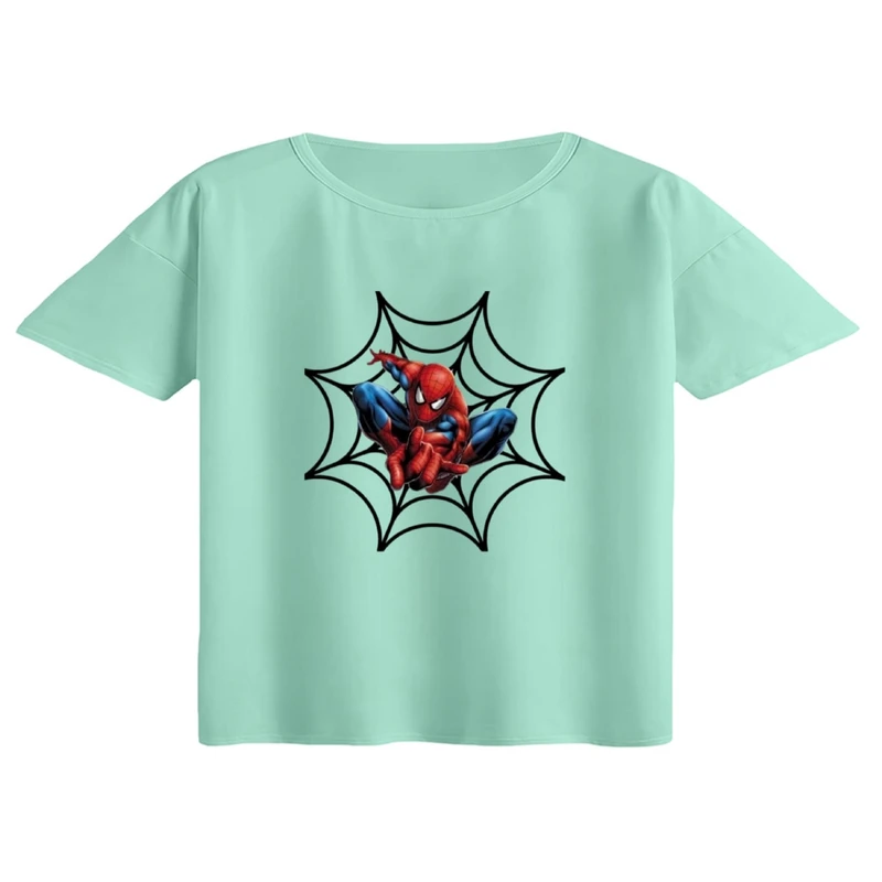 کراپ تی‌شرت آستین کوتاه زنانه مدل مرد عنکبوتی کد1