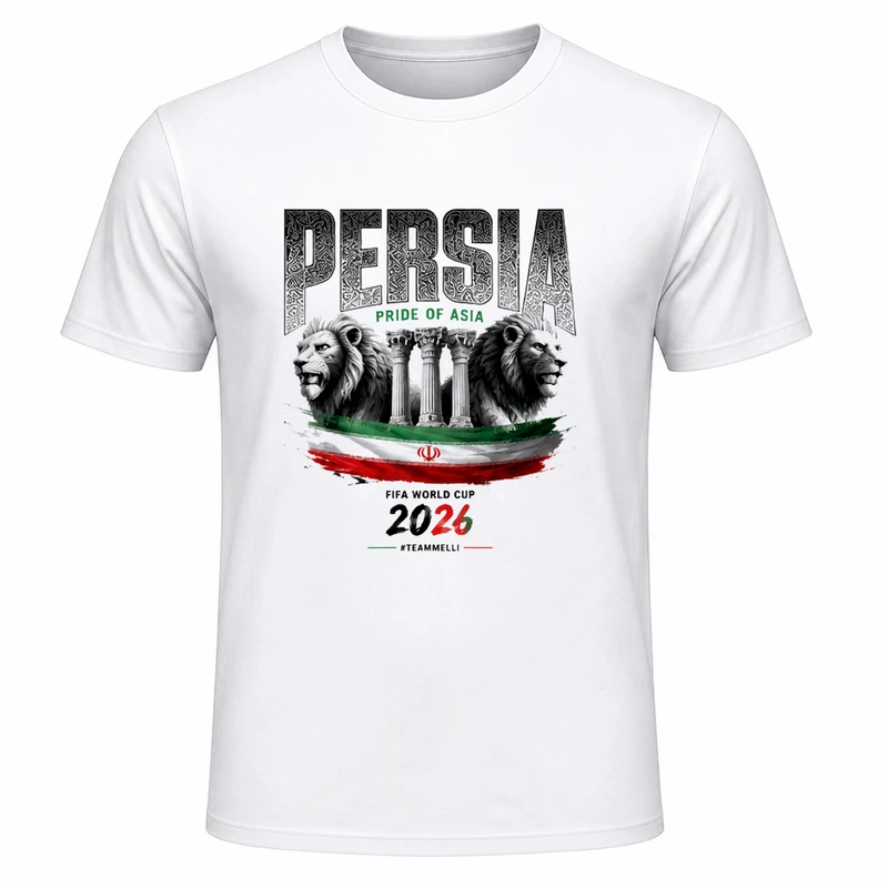 تی‌شرت آستین کوتاه یقه گرد مردانه مدل A16 طرح جام جهانی 2026 ایران