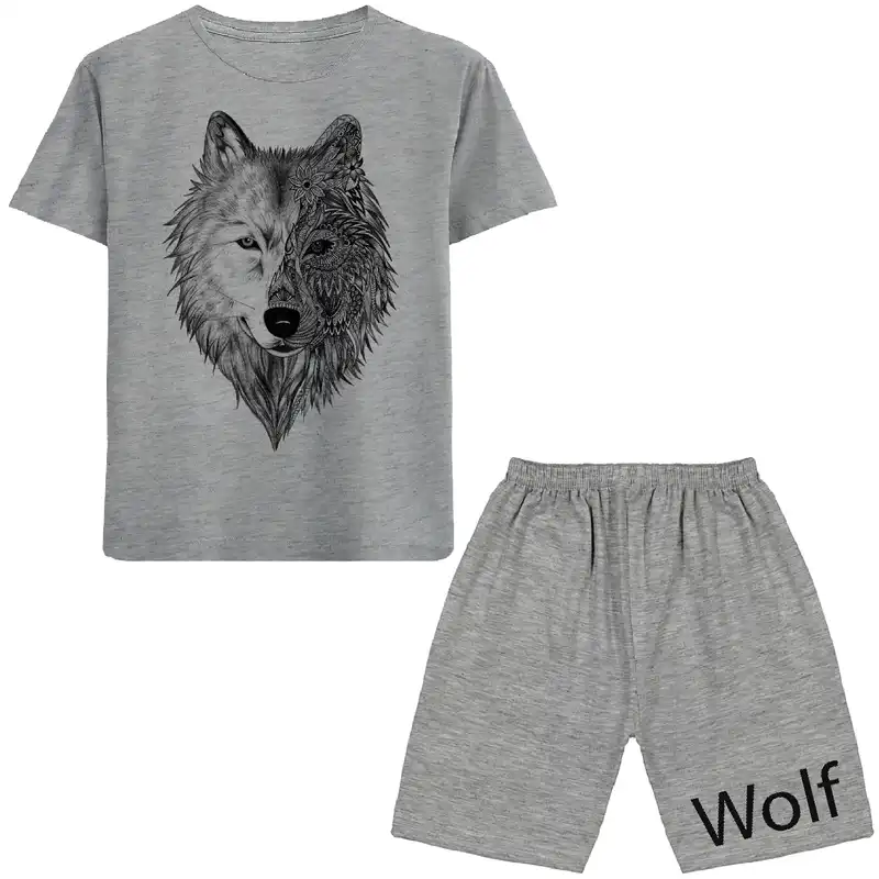 ست تاپ و شلوارک پسرانه مدل گرگ W06