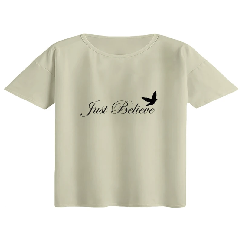 کراپ تی‌شرت آستین کوتاه زنانه مدل نوشته کد 14