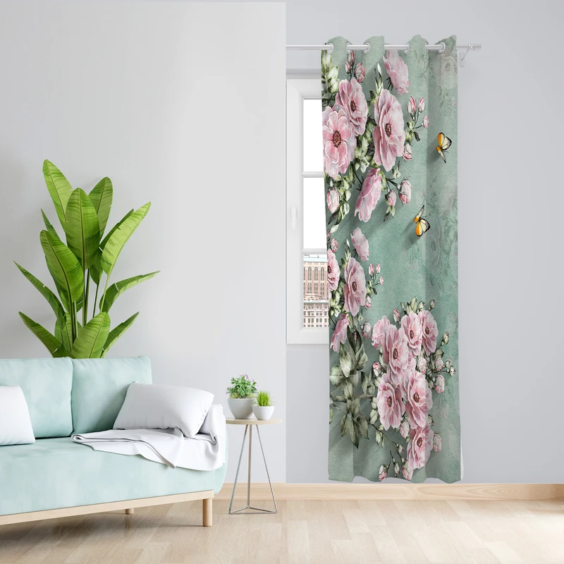 پرده طرح گل و پروانه مدل مخمل پانچی کد 4719 z سایز 140x200 سانتی متر