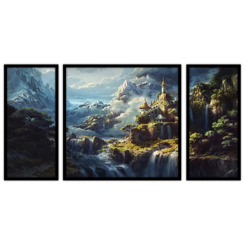 تابلو بکلیت طرح دکوراتیو قلعه و کاخ  و منظره طبیعت مدل B-bu3196 مجموعه 3 عددی
