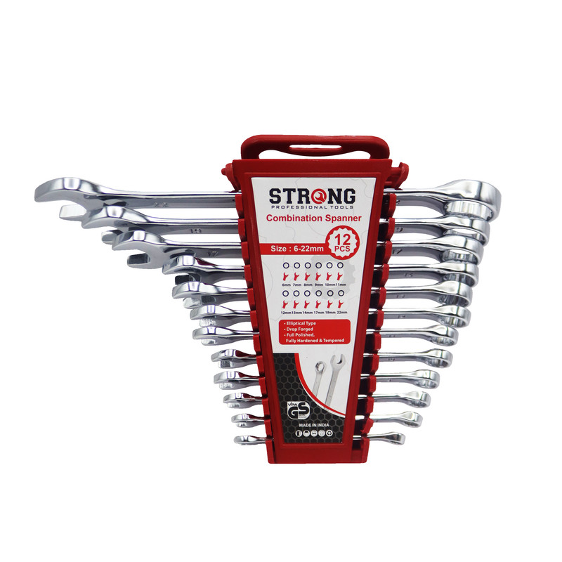 آچار یکسر تخت و یکسر رینگی استرانگ مدل YP-IND-6/22MM مجموعه 12 عددی