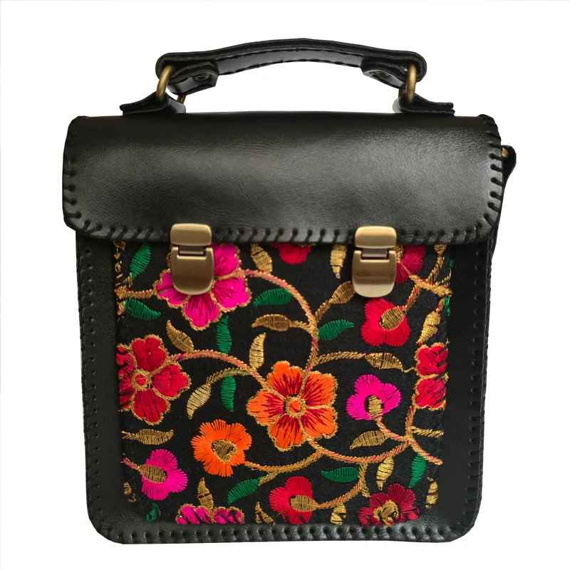 کیف دوشی چرمی غزال مدل دو قفل سوزن دوزی 03