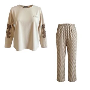 ست تی‌شرت آستین بلند و شلوار راحتی زنانه مدل خرس کد PJ1581