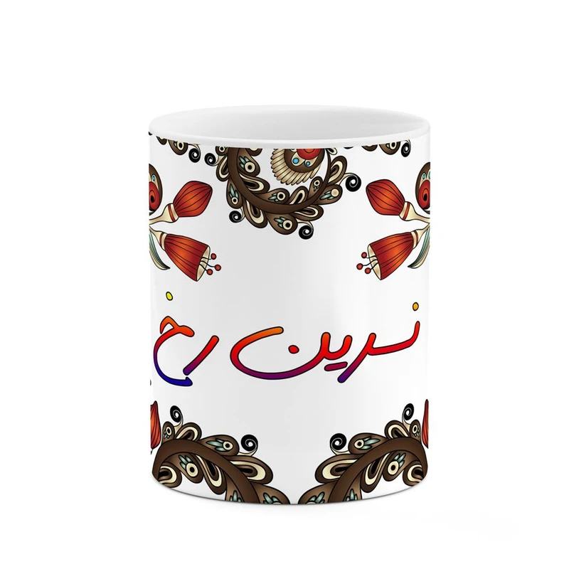 ماگ کاکتی مدل اسم نسرین_رخ طرح سنتی گل و بته کد mgh48017