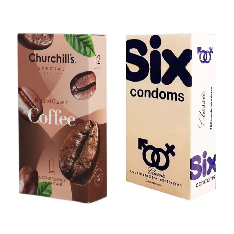 کاندوم چرچیلز مدل Coffee بسته 12 عددی به همراه کاندوم سیکس مدل Classic بسته 12 عددی