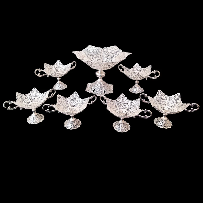 آجیل خوری ملیله کاری مدل یاس کد 907 مجموعه 7 عددی 