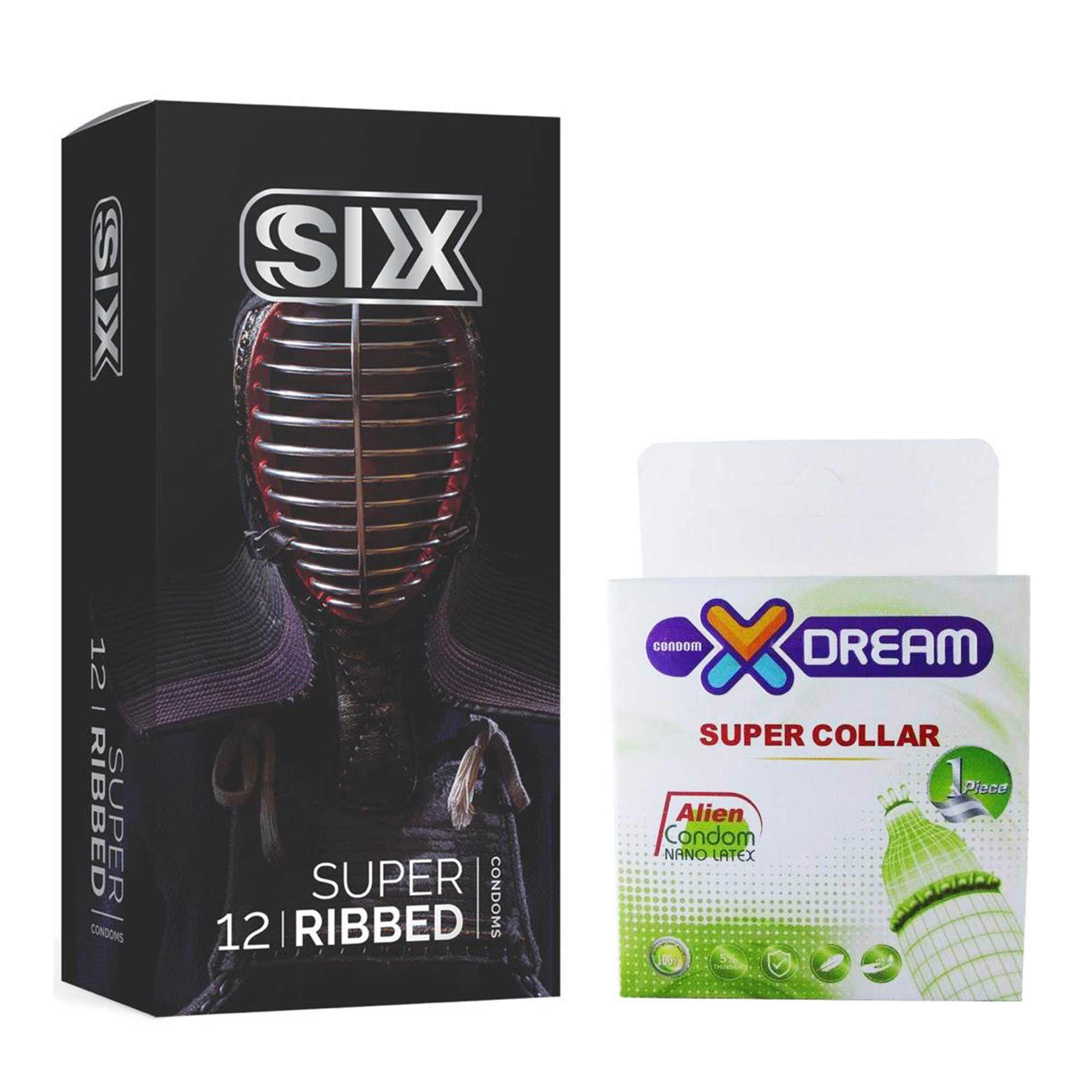 کاندوم سیکس مدل Super Ribbed بسته 12 عددی به همراه کاندوم ایکس دریم مدل Super Collar