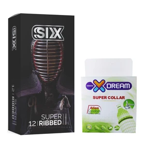 کاندوم سیکس مدل Super Ribbed بسته 12 عددی به همراه کاندوم ایکس دریم مدل Super Collar