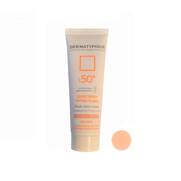 فلوئید ضد آفتاب رنگی درماتیپیک SPF 50 مدل 001 مناسب پوست های چرب و مختلط حجم 50 میلی لیتر