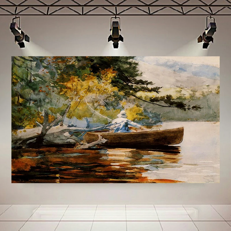 تابلو بوم طرح مخمل مدل نقاشی قایق و دریاچه اثر وینسلو هومر کد ARP40032