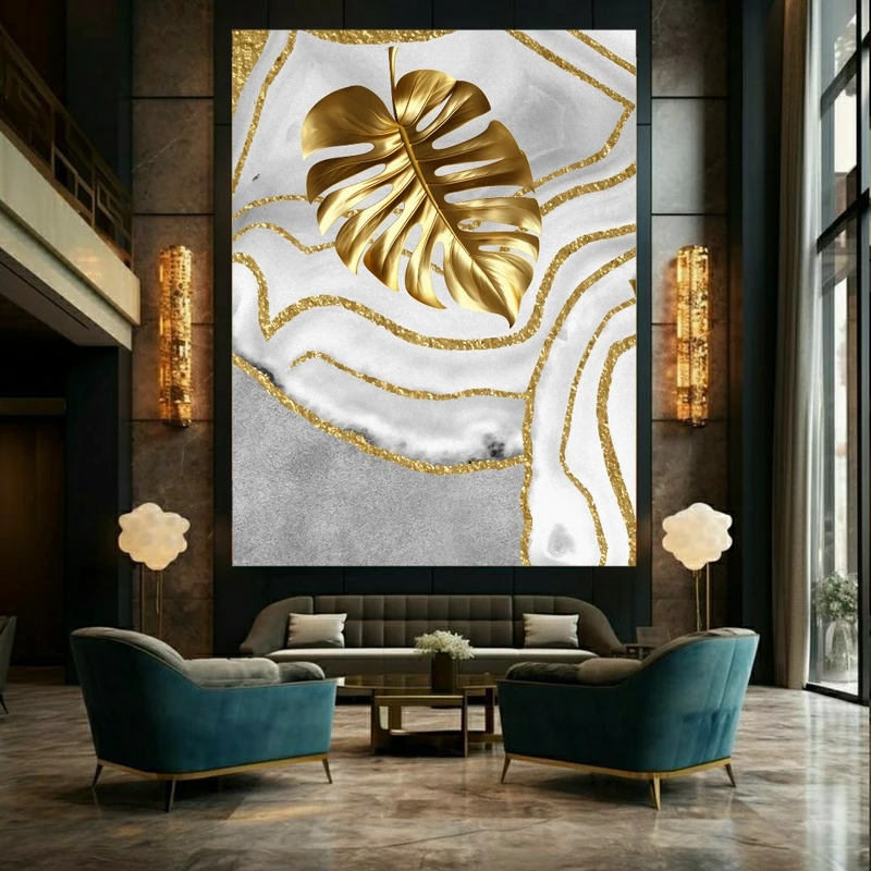 تابلو بوم طرح برگ فانتزی طلا کد BK23471