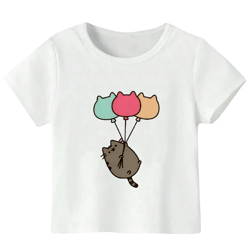 تی شرت آستین کوتاه دخترانه مدل گربه و بادکنک WS42