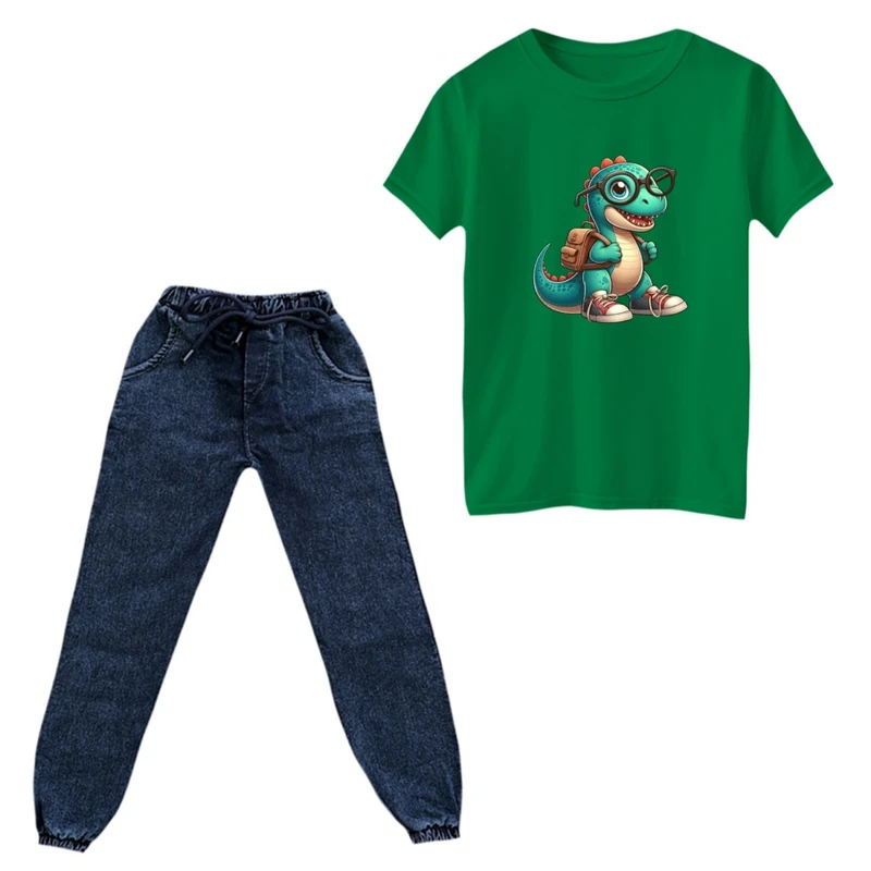 ست تی‌شرت و شلوار پسرانه مدل دایناسور کد 07