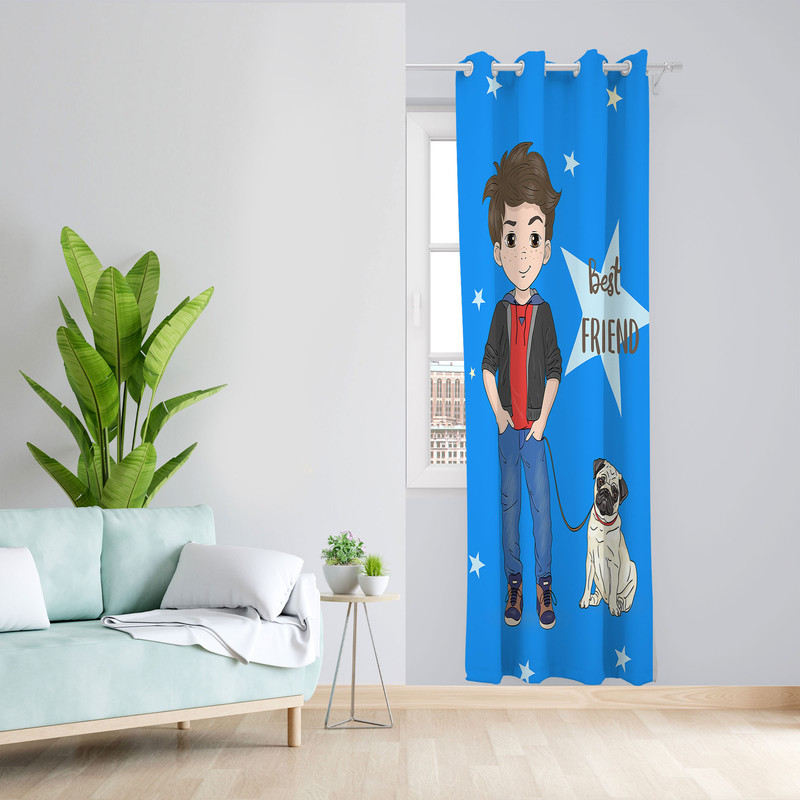  پرده مدل پسرانه Best friend مخمل پانچی کد 4694 سایز 140x200 سانتی متر