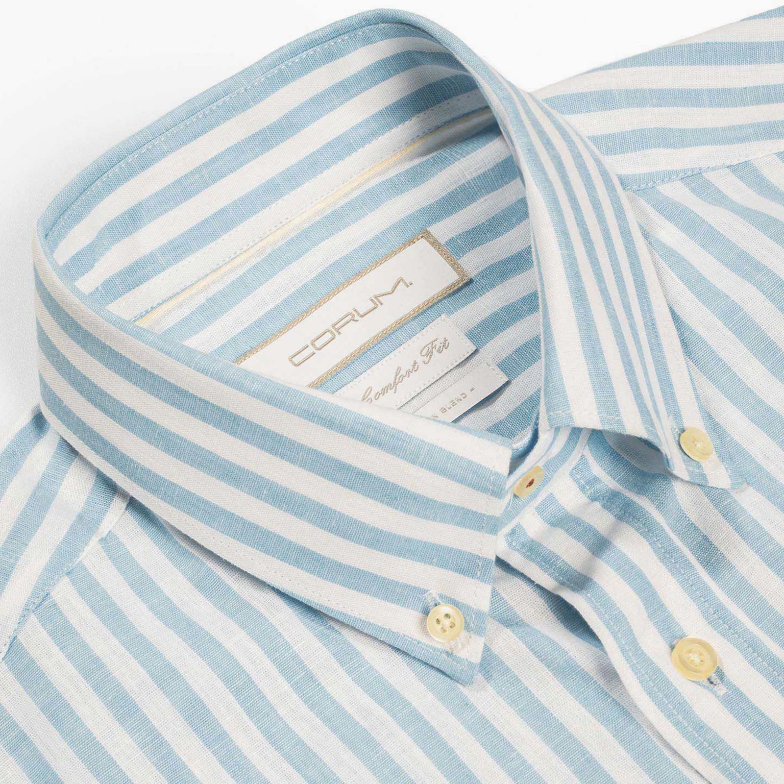 پیراهن آستین بلند یقه دکمه دار مردانه کروم مدل راه راه لینن 2510114 - - 9