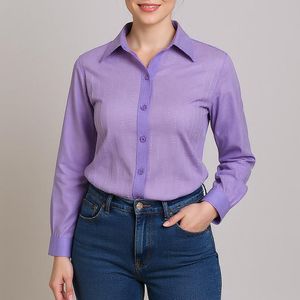 شومیز آستین بلند یقه برگردان زنانه مدل نگین دار 45 رنگ بنفش