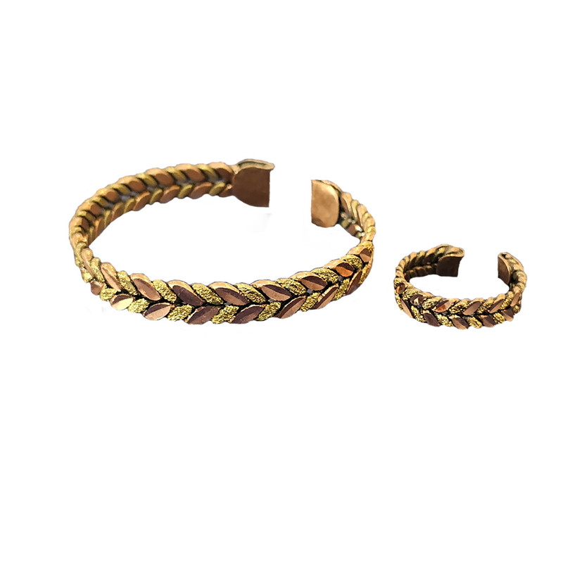 ست انگشتر و دستبند دست ساز زنانه مدل گندمی کد S047