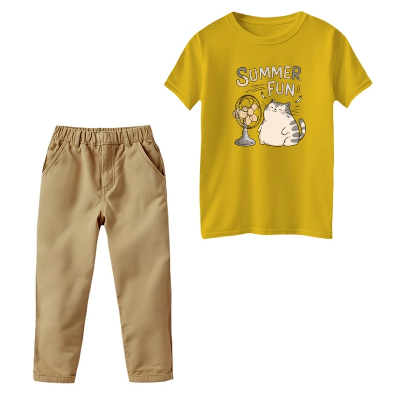 ست تی‌شرت و شلوار پسرانه مدل گربه گرمایی