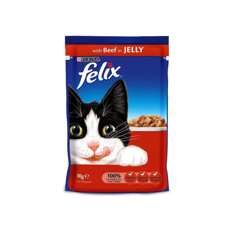پوچ گربه پورینا فلیکس مدل Beef in Jelly وزن 100 گرم