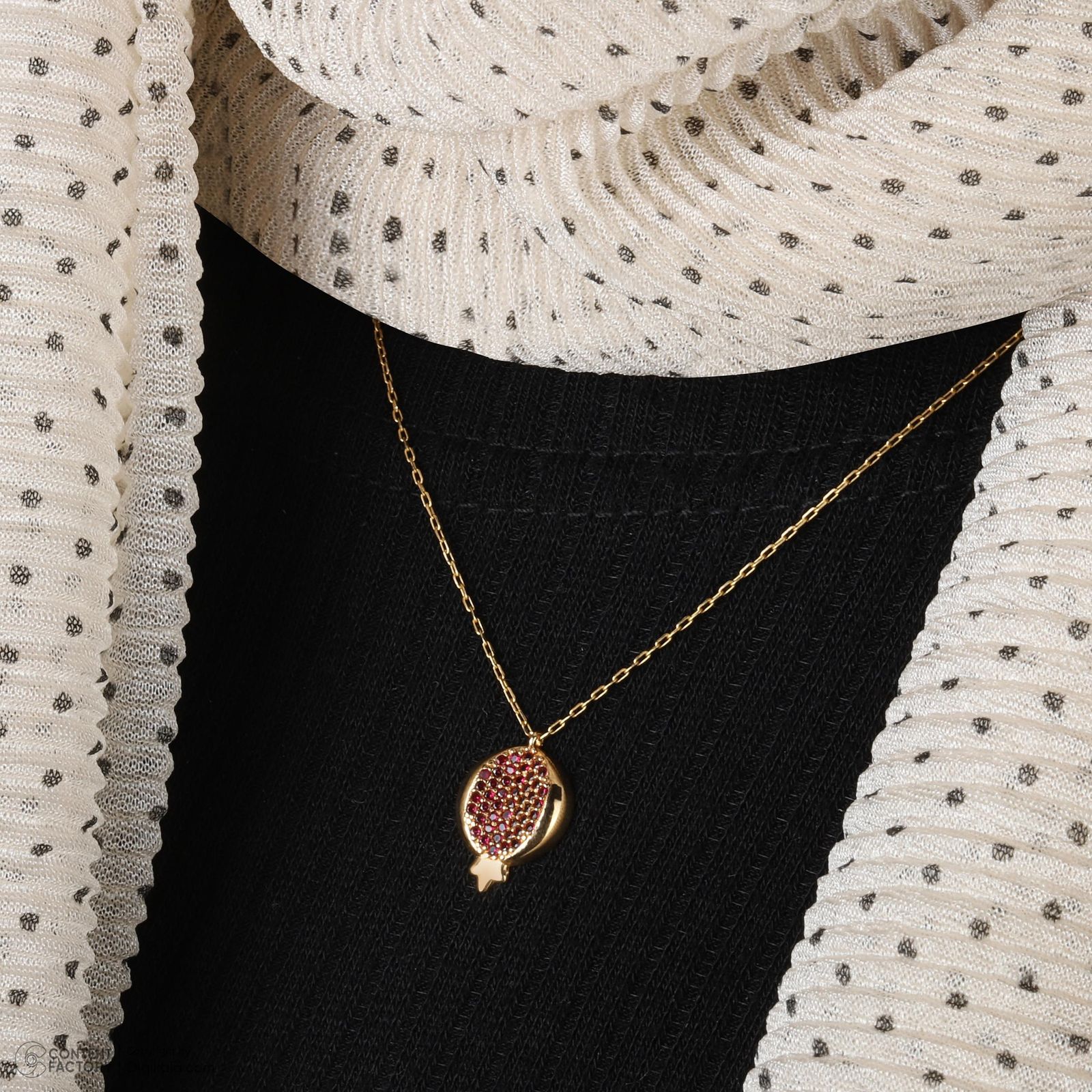 گردنبند طلا 18 عیار زنانه با زنجیر حلقه‌ای (فلامینگو) وی گالری مدل انار نگینی کد NA1559 -  - 9