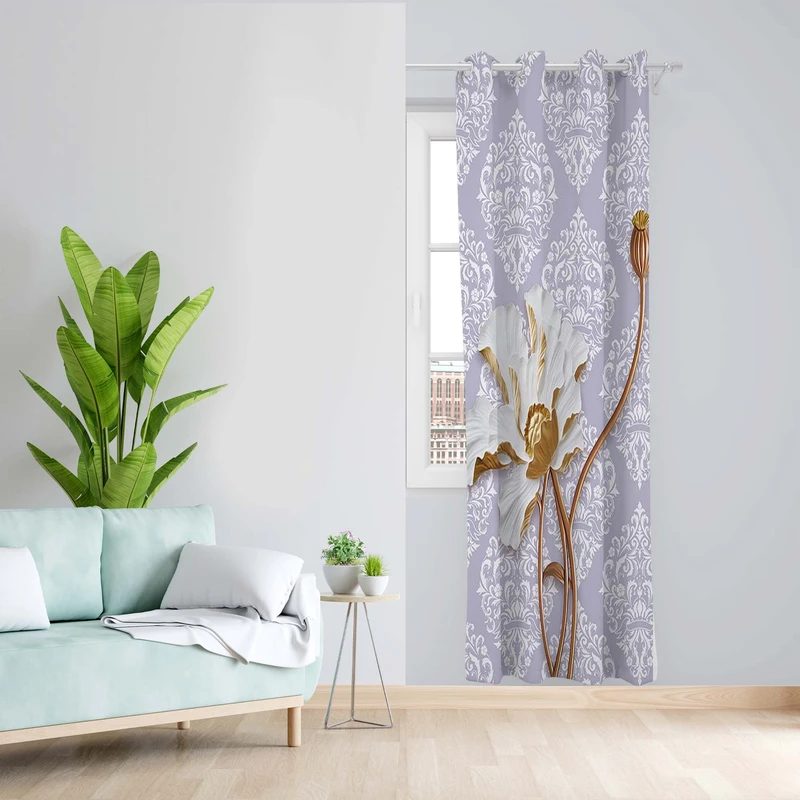 پرده طرح گل مدل مخمل پانچی کد 5195R z سایز 140x200 سانتی متر